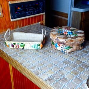 Vintage Wicker  Fruit & Flowers   Sewing   Box &‎ Wicker Loaf Pan   2 /1 Price